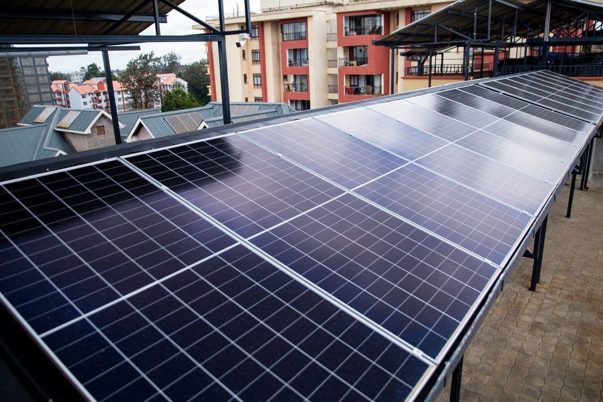 Rooftop solar array on an industrial building in Nairobi