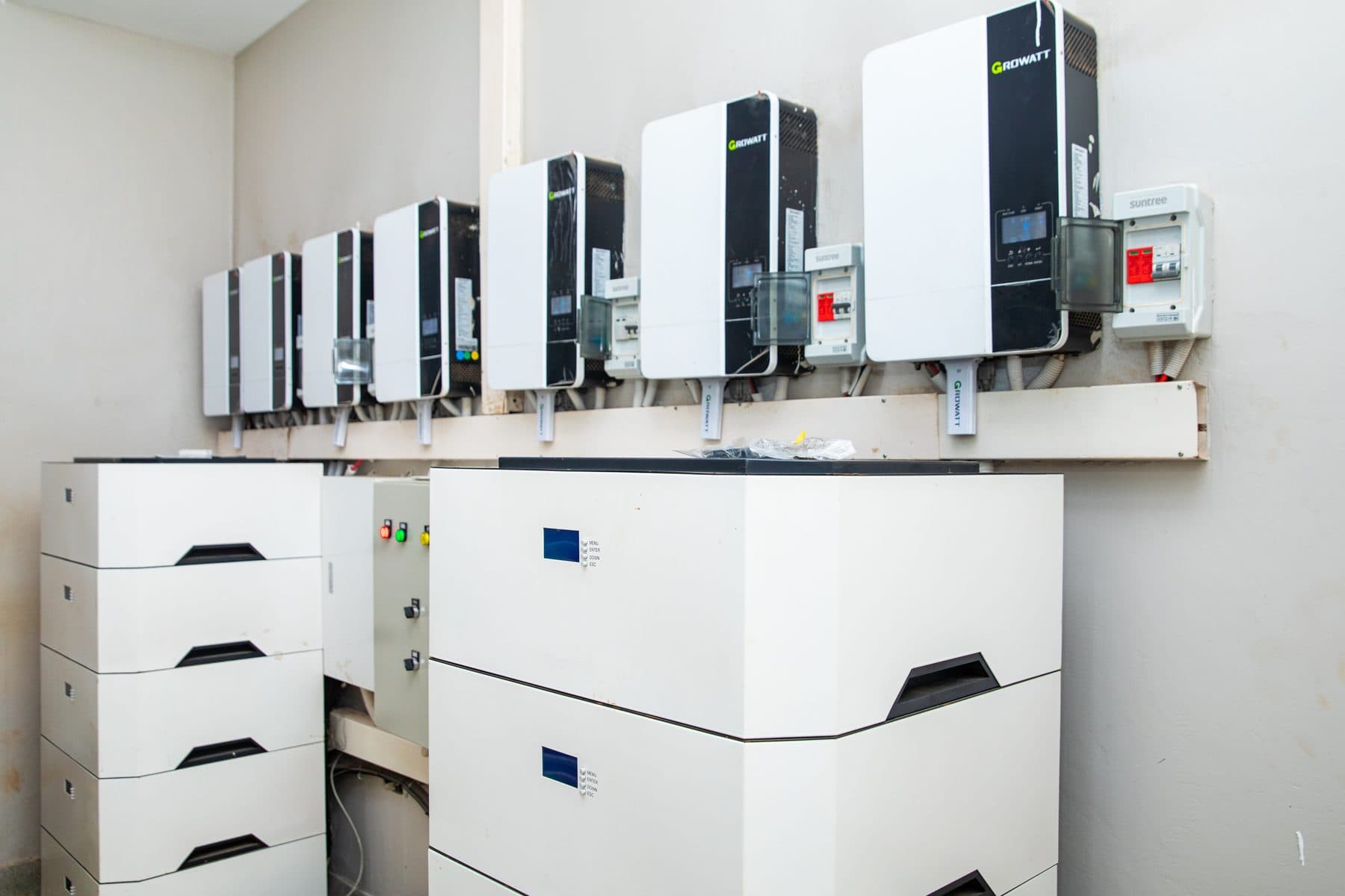 Lithium battery stacks and inverters installed by Tesni Energies
